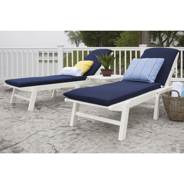 POLYWOOD® Nautical 96'' Long Reclining Chaise Lounge Set Sunbrella with